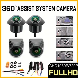 360° Panoramic Car Surveillance System, Ahd-1080P Ultra HD Vehicle Imaging, 4-Screen Split Display, Full View Rearview Camera