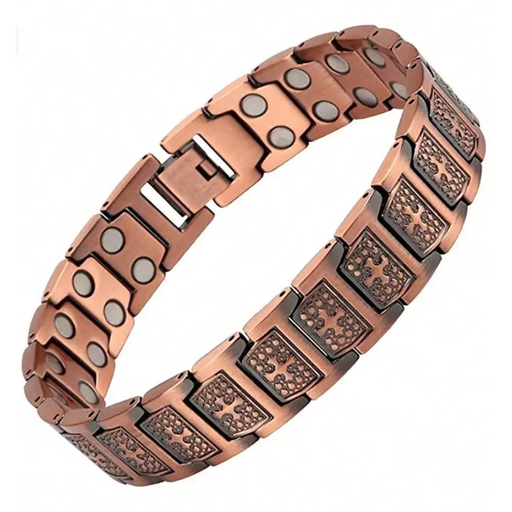 Vintage Antique Copper Cross Magnetic Stone Bracelet for Men, Perfect Gift for Boyfriend and Father on Festivals