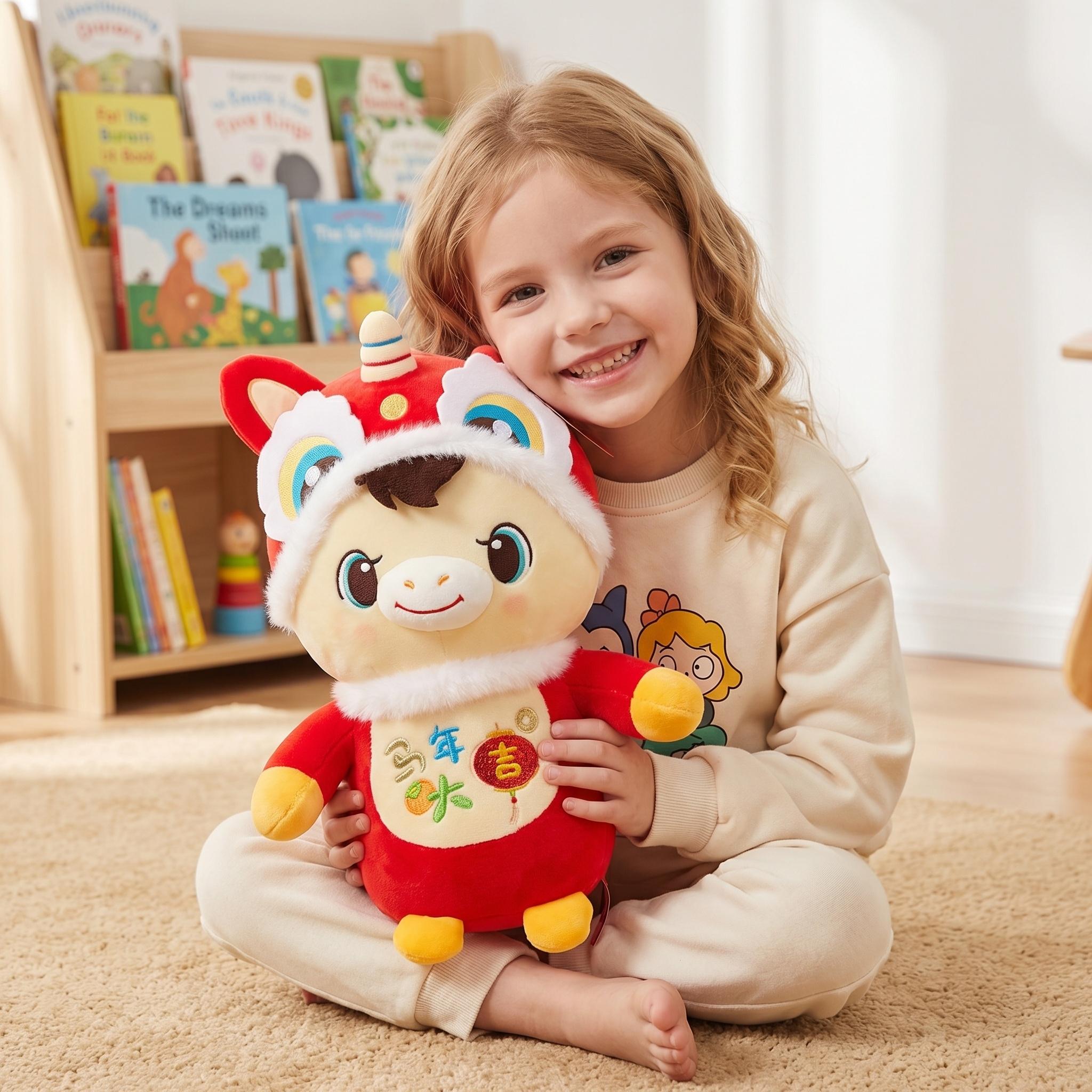 Lucky Horse Lion Dance Plush Toy, Perfect for Birthday/Housewarming/Wedding Gifts, Cute Stuffed Animal for Daily Home Decor, Desktop Ornament, Holiday Festival Decoration, Ideal Present for Family & Friends, Kids Room Decor