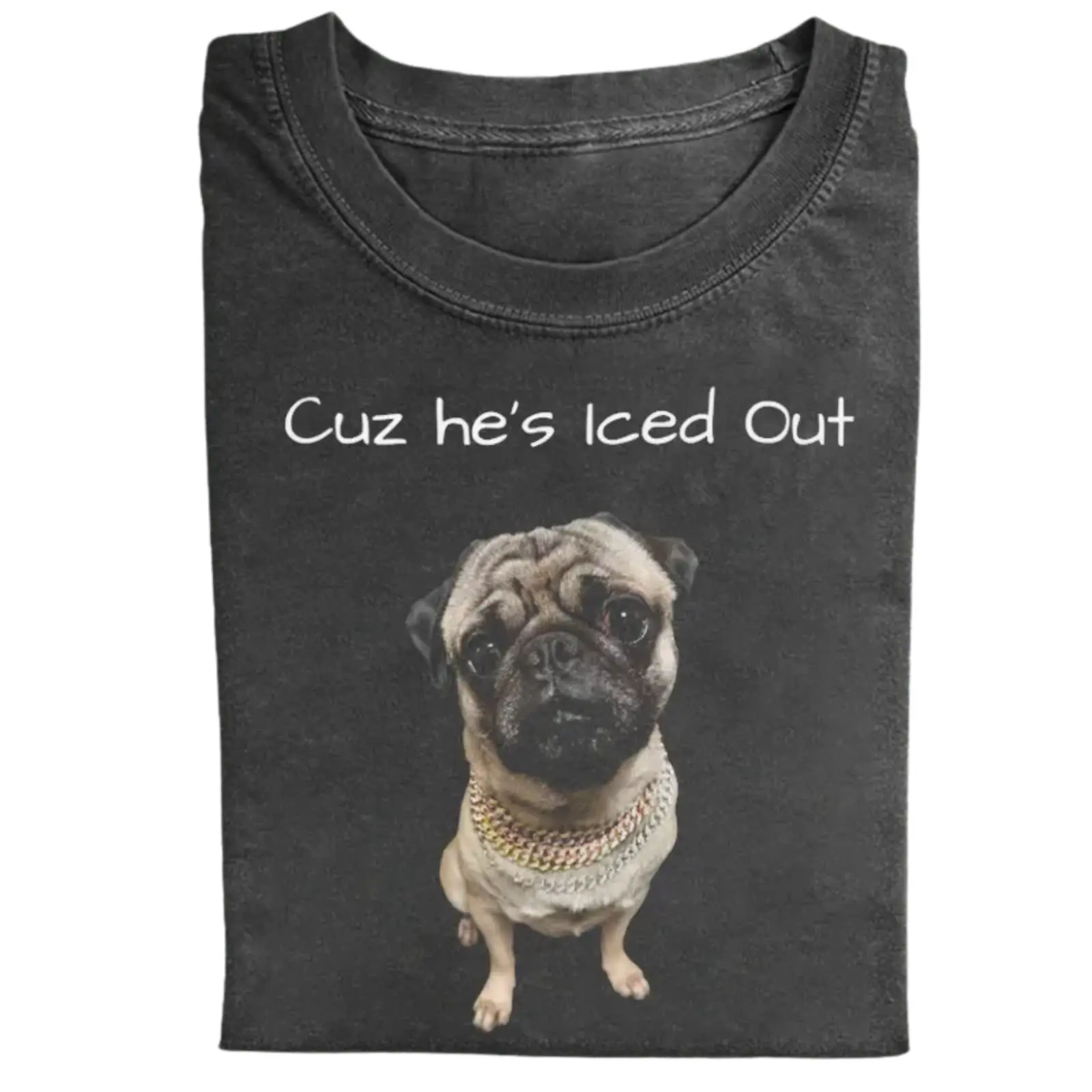 Pug Iced Out T-Shirt, Funny Pug Graphic Tee, Hip Hop Dog Shirt, Bling Dog Lover Streetwear, Vintage 90s Puppy Gift