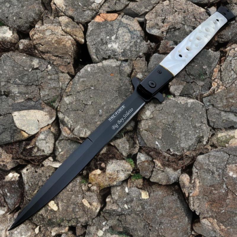 Classic 13" Big Boy Milano Italian Style Chef's Knife Black White Pearl Stainess Steel Blade- Gift for Men, Father, Boyfriend ironfangknife