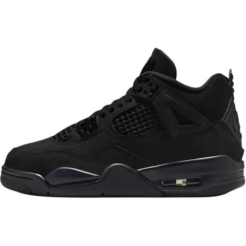 NIKE Youth Women's Air Jordan 4 Retro 'Black Cat' 2025 Limited Edition Athletic Shoes - Black Suede Upper, Casual Trendy Sneakers, High-End Footwear, Sports Trainers, Retro Look, Fit for School/Weekend, Runs Small, 3.5y - US 3.5, 4y - US 4