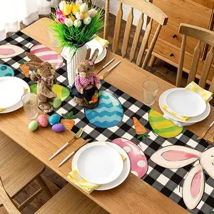 Fresh Farmhouse Rabbit Table Runner, Easter Theme Home Dining Table Decor, Holiday Party Table Setting, Living Room Desk Decoration