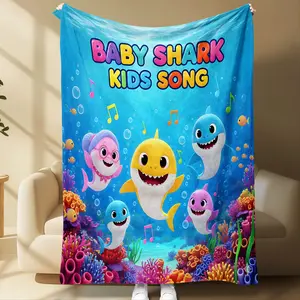 Baby Shark Kids Song Blanket, Cartoon Pattern Blanket, Cartoon Sharks Design, Soft & Cozy Bedding Accessory, Perfect Gift for Children, All-Season Use