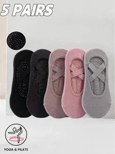 5 Pairs Women's Yoga Socks with Silicone Non-Slip Grip, Ideal for Ballet, Yoga, Pilates, Dance, Fitness, Comfortable and Durable, Elastic Socks, Athletic Socks