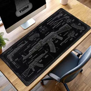 [New Gaming Gear - Sale Up To 35%] AK-47 Blueprint Desk Mat, Tactical Rifle Schematic Design, Military Weapon Mouse Pad, Gun Lover Gift