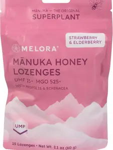 Manuka Honey Lozenges, Strawberry Elderberry Lozenges, for Sore Throat Relief, 15 Honey Cough Drops (2.1 oz) – Dry Mouth Lozenges with Propolis & Echinacea, Made with Raw Honey for Immune Support Natural Healthcare