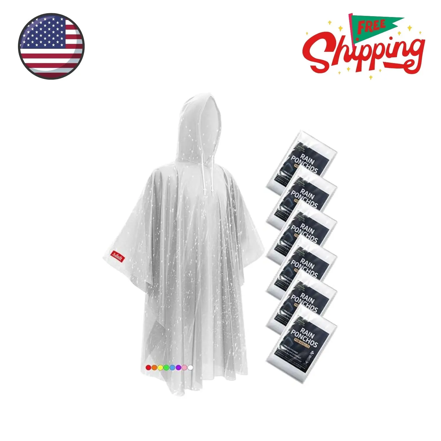 Extra Long Rain Ponchos for Adults with Hood, Clear 6pcs