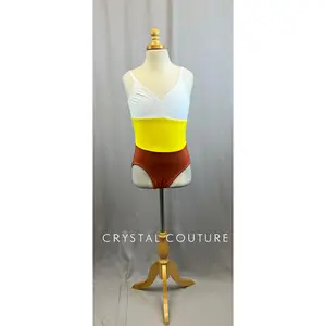 White, Yellow and Orange Color Block Leotard