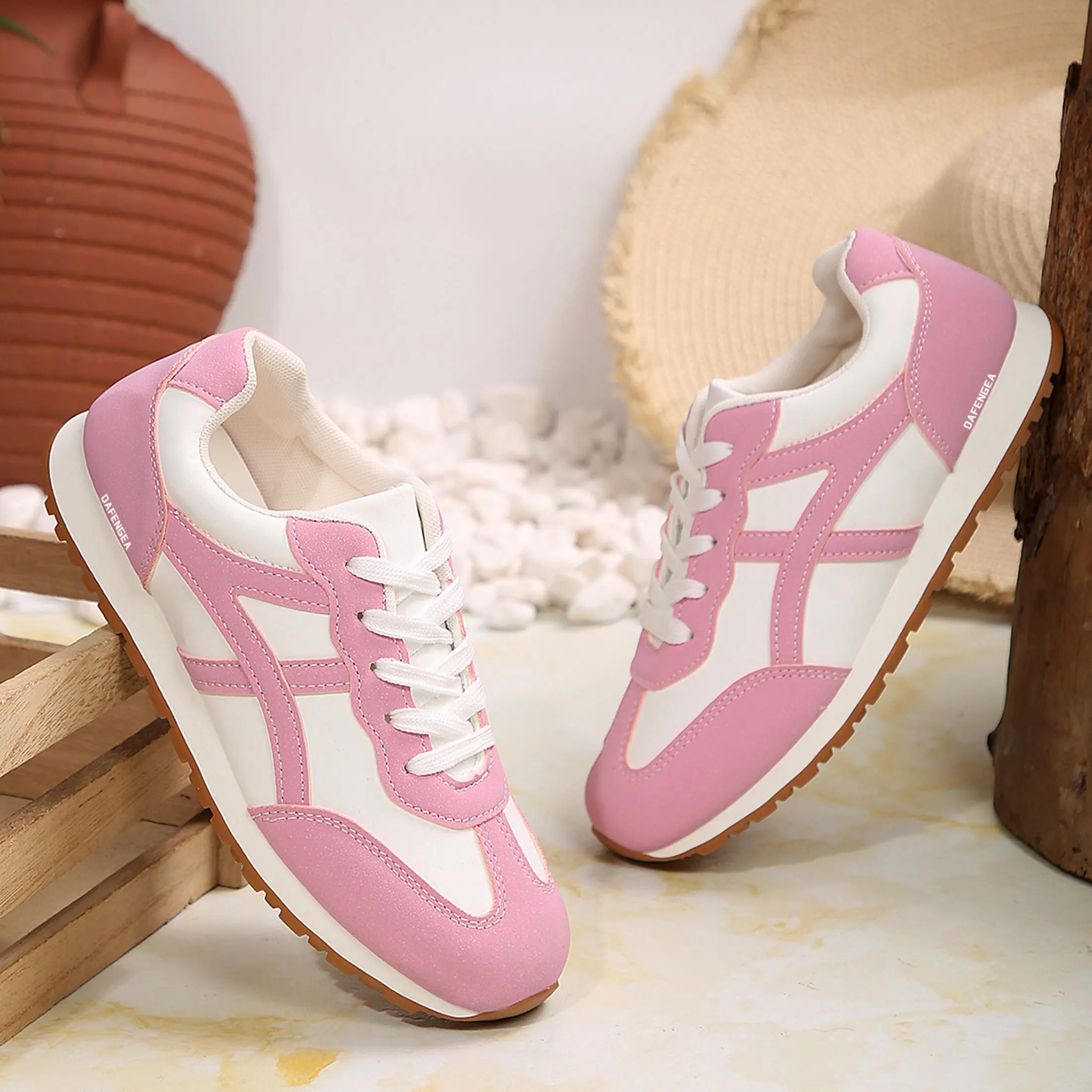Women's Retro Color Block Sneakers Lace Up Casual Walking Shoes Springfresh