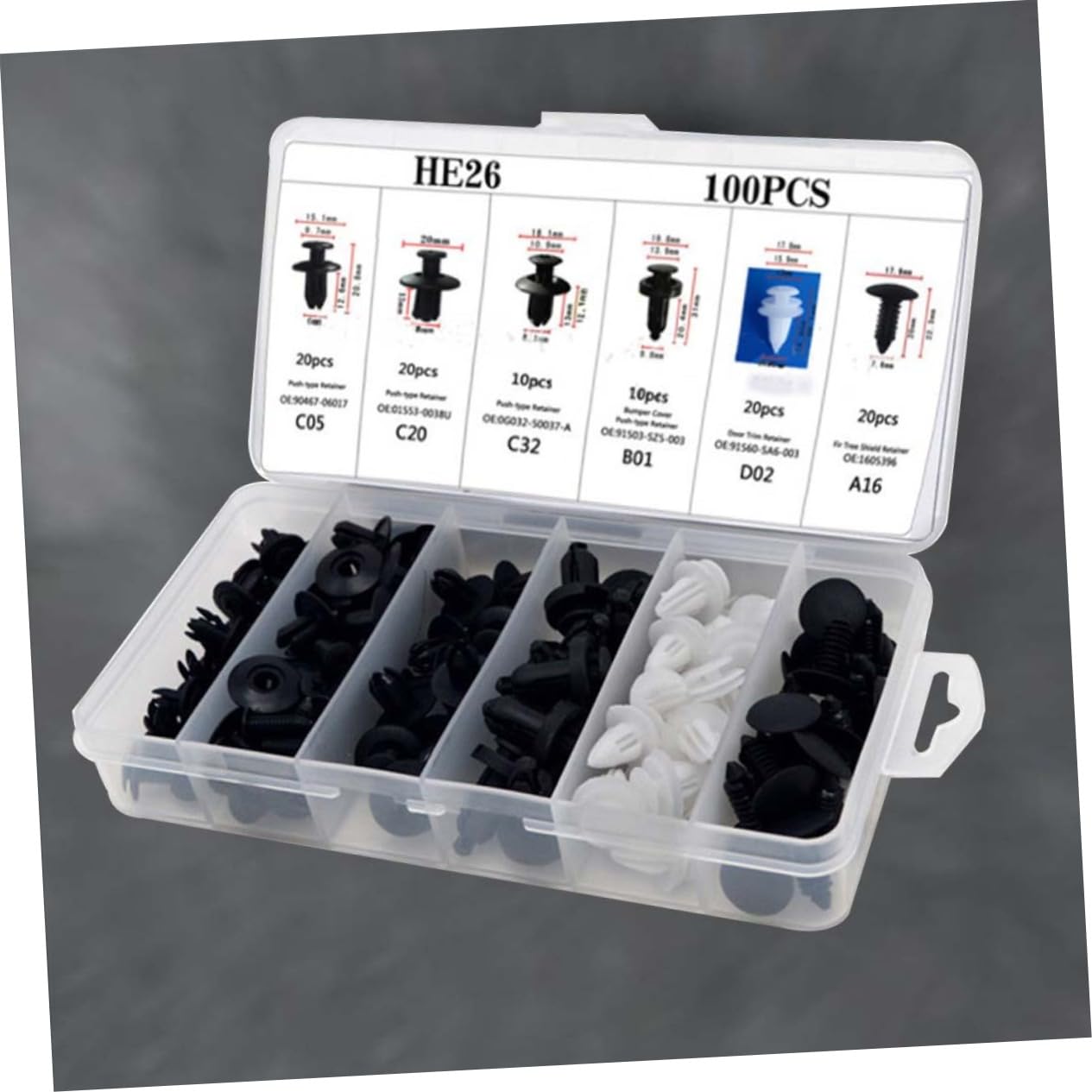 100 PCS Car Bumper Retainer Clips, 6.3mm 8mm 9mm 10mm Nylon Fasteners Rivet Replacement Kit, Push-in Screw Bumper Push Rivet Clip with Removal Tool, Suitable for Most Models (Black)