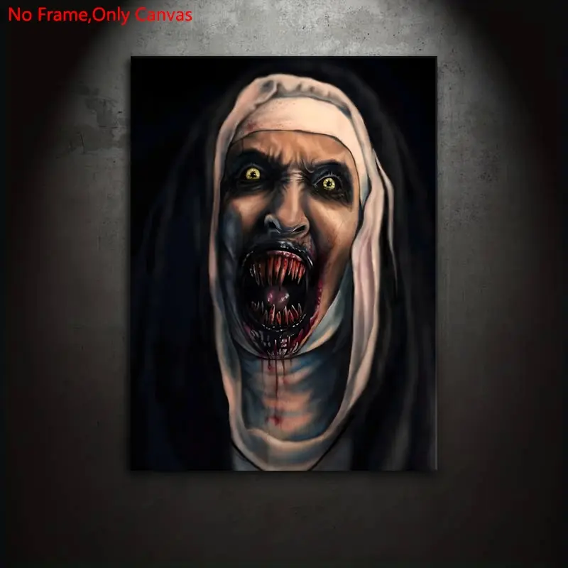 1 piece/set Frameless Canvas Painting Print Poster, Classic Illustration Art, Horror Nun Valak The Conjuring, a perfect gift for movie fans, an ideal gift for bedroom, living room, kitchen, dorm hallway, mural, wall decor, room decoration, Artwork