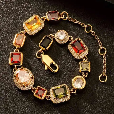 Vintage Colorblock Artificial Gemstone Decorated Bracelet, Fashion Jewelry for Party, Daily Clothing Decor, Trendy All-match & Exquisite Jewelry for Birthday Gift, Rhinestone Decorated Bracelet, Pretty Bracelet, Beautiful Bracelets