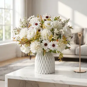 Artificial Peony & Lily Flower Bouquet | Artificial Silk Flower Bouquets for Wedding Centerpieces, Aesthetic Home Décor, Elegant Living Room Decorations