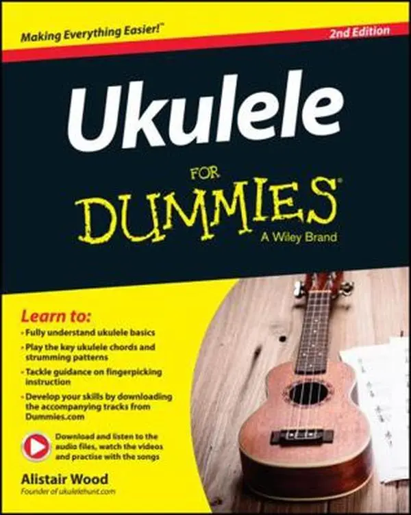 Used Paperback Book - Ukulele for Dummies by Alistair Wood, Beginner Hawaiian Instruments Guide with Chords Tutorial (English), Hawaiian Ukulele
