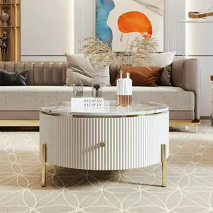 [SOIYELIFE] Modern Round Coffee Table with 2 large Drawers Storage Accent Table(31.5'') Fine furniture