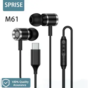 M61 Type C Wired Earphones Headphones Built In Dac Chip Hifi Stereo Microphone Volume Control Aluminum Alloy Metal Drop Resistant Durable Compatible With Samsung Iphone Android Devices