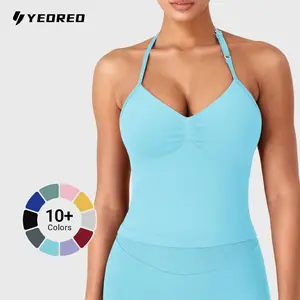 YEOREO SoftHue Women's Longline Halter Tank Top Strappy Backless Adjustable Gym Workout Top Yoga Sports Vest Fitness Activewear