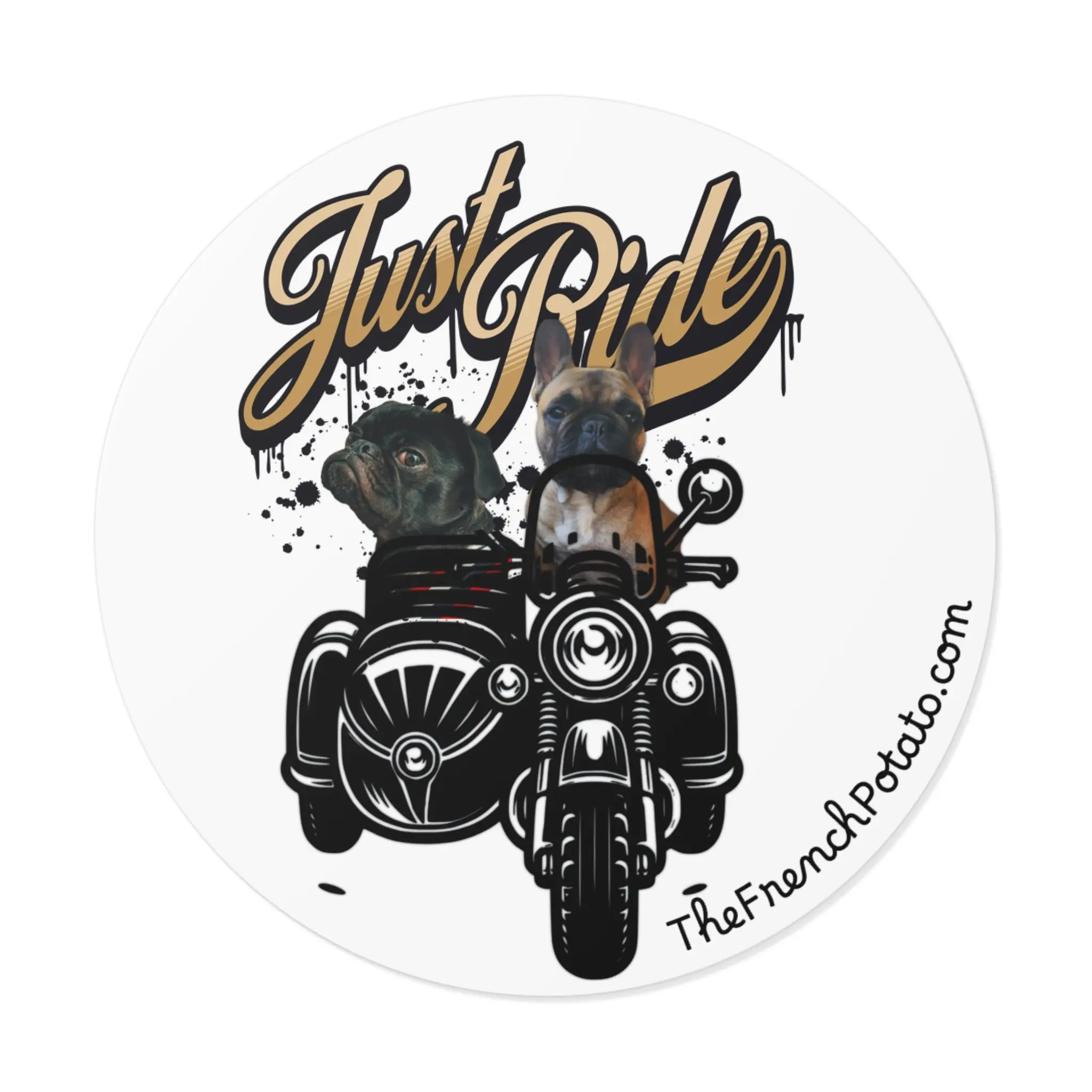 TheFrenchPotato Frenchie + Pug Motorcycle Vinyl Stickers Vibrant Eco-Solvent Ink UV Protected Water-Resistant Easy Peel Backing for Laptop Water Bottle or Motorcycle Gear