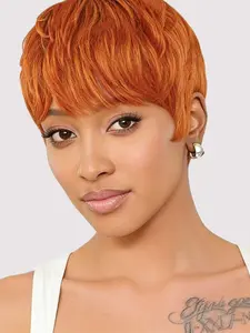 pixie cut short straight human hair wig machine made pixie wig daily party use human hair wig 350 ginger orange color for women stylish gift wig Fashion Wig