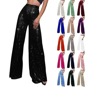 Women’s Fashion Solid Color High-Waist Sequined Wide-Leg Pants with Side Zipper and Drape Women's pants s Pants