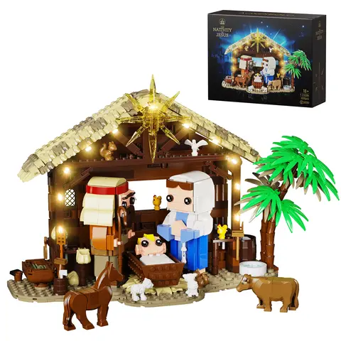 Light-Up Nativity Scene with LED – Warm Glow Holy Family Tabletop Decoration for Holiday Spirit & Festive Ambience – Battery Operated Xmas Display