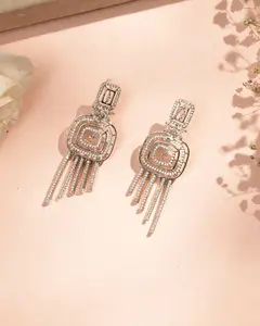Sparkling Square Tassel Earrings