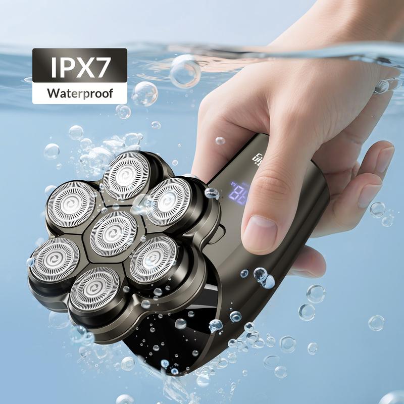 HiBig 7D Electric Shaver for Head & Body - 5-in-1 Professional Beard Trimmer & Grooming Kit, Waterproof Rechargeable Skull Shaver, Cordless Hair Clipper with Rotary Floating Blade Heads, Ideal Gift for Men