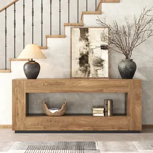 78 Inch Extra Long Console Table for Entryway, 2-Tier Wood Sofa Table Behind Couch with Storage Shelf, Farmhouse Entrance Table with Thickened Base for Living Room, Foyer, Hallway, Oak Brown