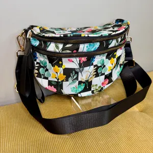 The Roni Nylon Bum Bag Crossbody - Floral Checker