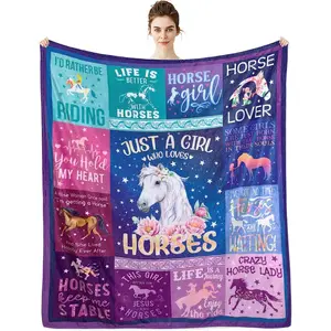 Metawu Horse Gifts for Kids Girls Women Throw Blankets, Cute Horse Pattern Flannel for Couch Sofa Bed Chair Decor, 50 x 60 inch