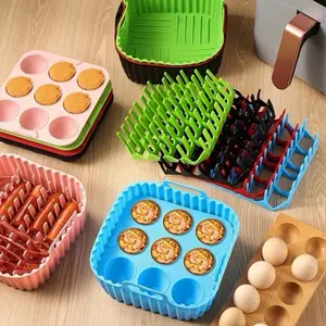 2pcs Silicone Air Fryer Liners & Muffin Pan Reusable Non-Stick Baking Trays With Cupcake Square Molds Suitable For Oven Multi Cooker Air Fryer Oven Easy Release & Clean | 24-Hour Shipping