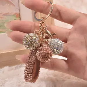 Sparkling Rhinestone Ball Keychain - Colorful Crystal-Studded Orb Charms with Golden Metal Bar for Keys, Bags & Car Accessories, Stylish Key Organizer | Colorful Keychain | Goldtoned Metal Bar, Cute Keychain