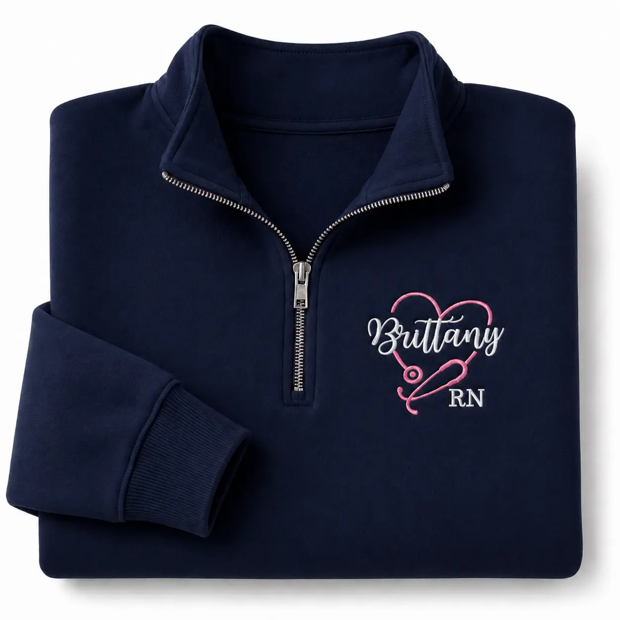 Personalized Nurse Quarter Zip Sweatshirt, Custom Embroidered Nursing Pullover, RN LPN CNA Crewneck, Nursing Graduation Gift, Cozy Medical Worker Outfit