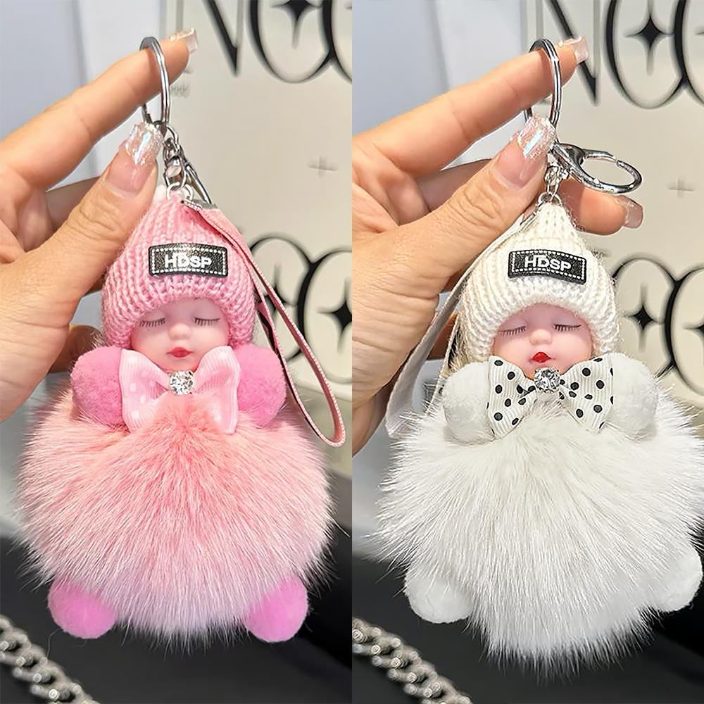 2Pcs Adorable Soft Plush Doll Keychain Fluffy Baby Charm Bag Pendant Car Key Ring Home Rack Hanging Backpack Accessory Cute Kawaii Gift for Girls Women Viral TikTok Shop Aesthetic Toy