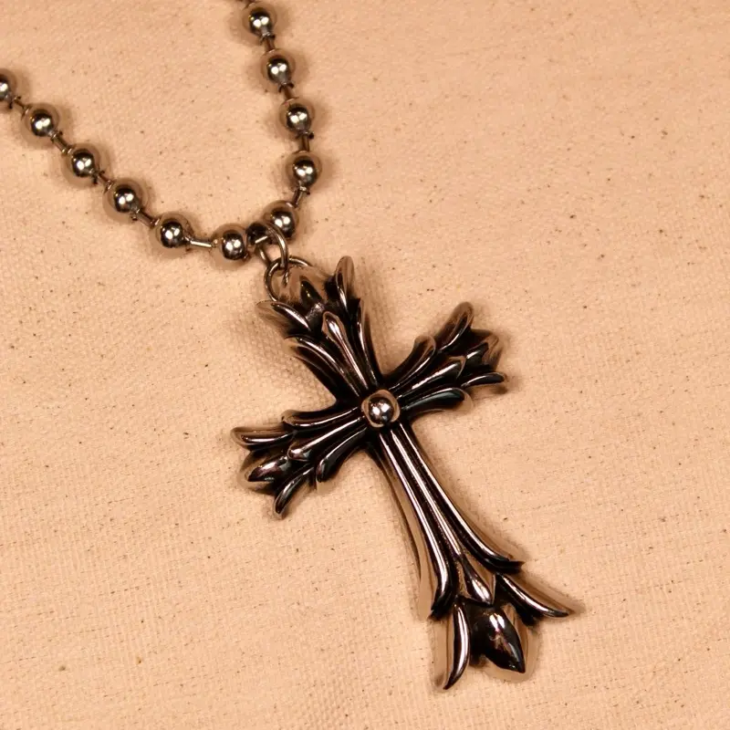 Unisex Heavy Stainless Steel Flared Cross Necklace