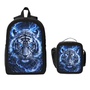 Dreamy Starry Sky Tiger Backpack and Lunch Bag Set Bundle Large Capacity Backpack with Insulated Lunch Tote Lightweight Durable Multi Pocket Design Comfortable Shoulder Straps Travel Daily Use Organizer Stylish Matching Set Unisex