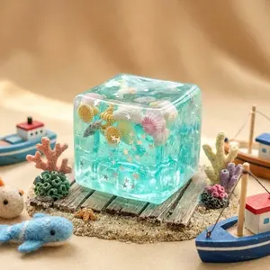 Pokoja Land Ocean Theme Sensory Stress Relief Rubik's Cube, Decorated with Cartoon Shells, Conchs, Fishes, Ice Cream Elements