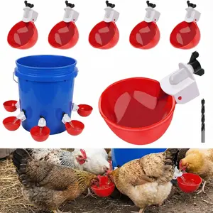 6 Pack Red Automatic Chicken Waterer Cups, Large DIY Poultry Water Feeder with Matching Drill Bit for Chickens Ducks Chicks Turkeys Quail Rabbits & Poultry Chicken Coop Supplies