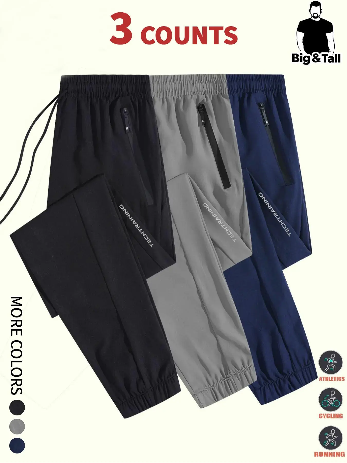 Plus Size Men's Solid Color Drawstring Waist Pants,  Pants for Men, Casual Comfy Breathable Quick Drying Trousers for Daily Wear, Men's Bottoms for All Seasons