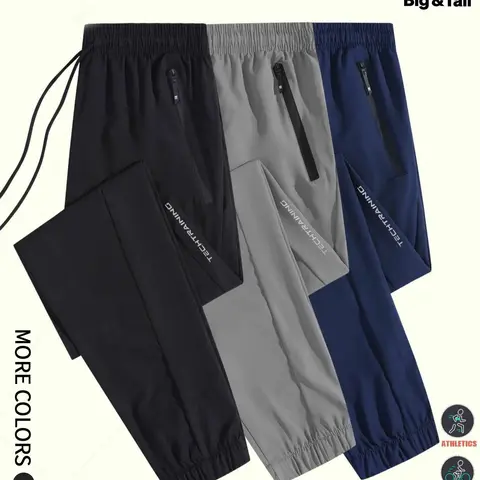 Plus Size Men's Solid Color Drawstring Waist Pants,  Pants for Men, Casual Comfy Breathable Quick Drying Trousers for Daily Wear, Men's Bottoms for All Seasons