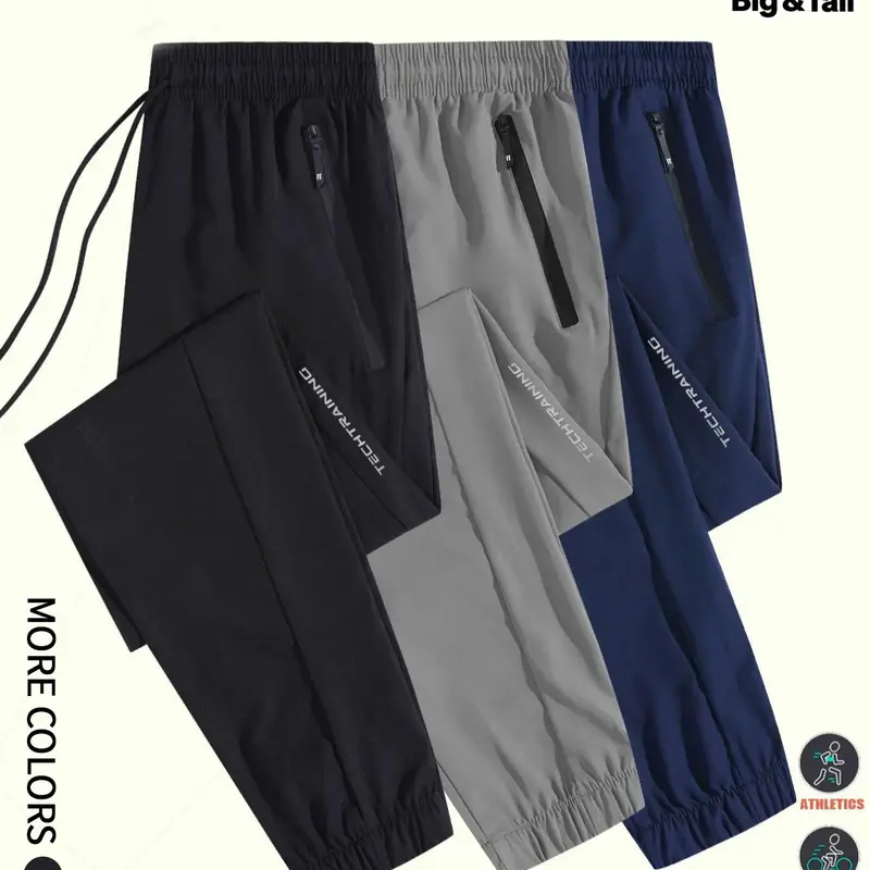 Plus Size Men's Solid Color Drawstring Waist Pants,  Pants for Men, Casual Comfy Breathable Quick Drying Trousers for Daily Wear, Men's Bottoms for All Seasons