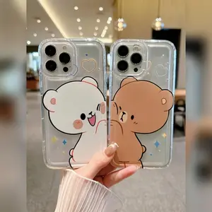 2-Piece Set Transparent Shockproof Bear Design Tpu Phone Case for iPhone Models 11-16 Pro Max, Durable Soft Cover Protection