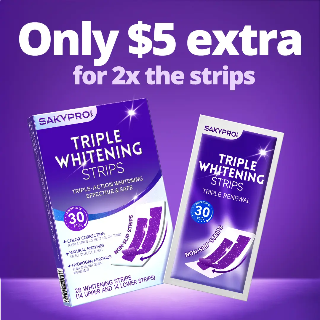 【SAKYPRORAL】Triple Whitening Strips – Same Enamel-Safe Ingredient Dentists Use | Long-Lasting Results, Not Just a Purple Tint, 4 Shades Whiter in 7 Days, 14/28 Strips