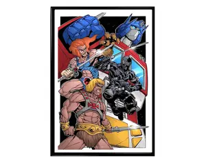 80s Cartoon Hero Collage Poster Cult Classic TV Show Home Decor Prints Featuring He-Man Transformers GI Joe Thundercats