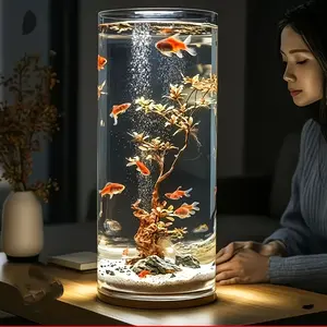 Home Acrylic Fish Tank, Round Cylindrical Goldfish Tank, Shatterproof Small Aquarium, Fishbowl