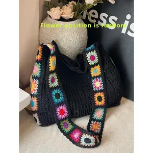 Women's Fashionable Floral Pattern Crochet Shoulder Bag, Boho Style Crossbody Tote Bag for Daily Used, Casual Trendy Versatile High-quality Daily Commuting Bag