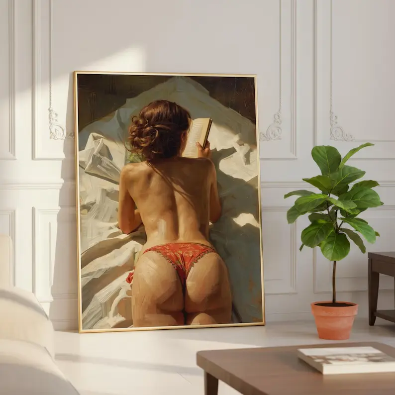 Unframed Vintage Sunbathing Woman Art Print - 1 Piece Retro Summer Digital Photo Paper Poster, Home Decor for Bedroom Wall Decor, Bedroom Decor