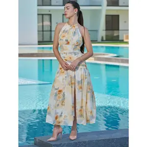 Vacation Versatile Romantic Elegant Floral Draped Asymmetric Sleeveless Dress Sexy Backless Boho Beach FashionableStyle