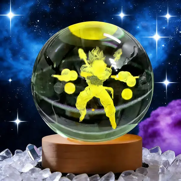 Super Popular DBZ Cartoon Crystal Ball 3-Inch Luminous Colored Glass with Laser Carved DBZ Role LED Lamp Base Best Gift for Birthdays Children's Day Valentine's Day Anime Lovers Collect Home Decorations
